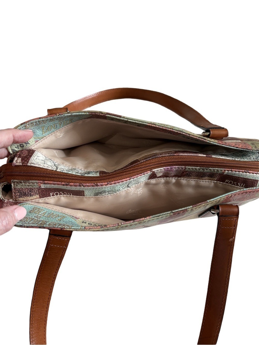 Fossil Coronado leather purse. Vintage travel postcard map design vintage - Picture 5 of 13